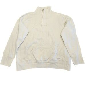 Mens VTG Pullover quarter zip cotton XL beige Cotton Raw edge pockets canyon